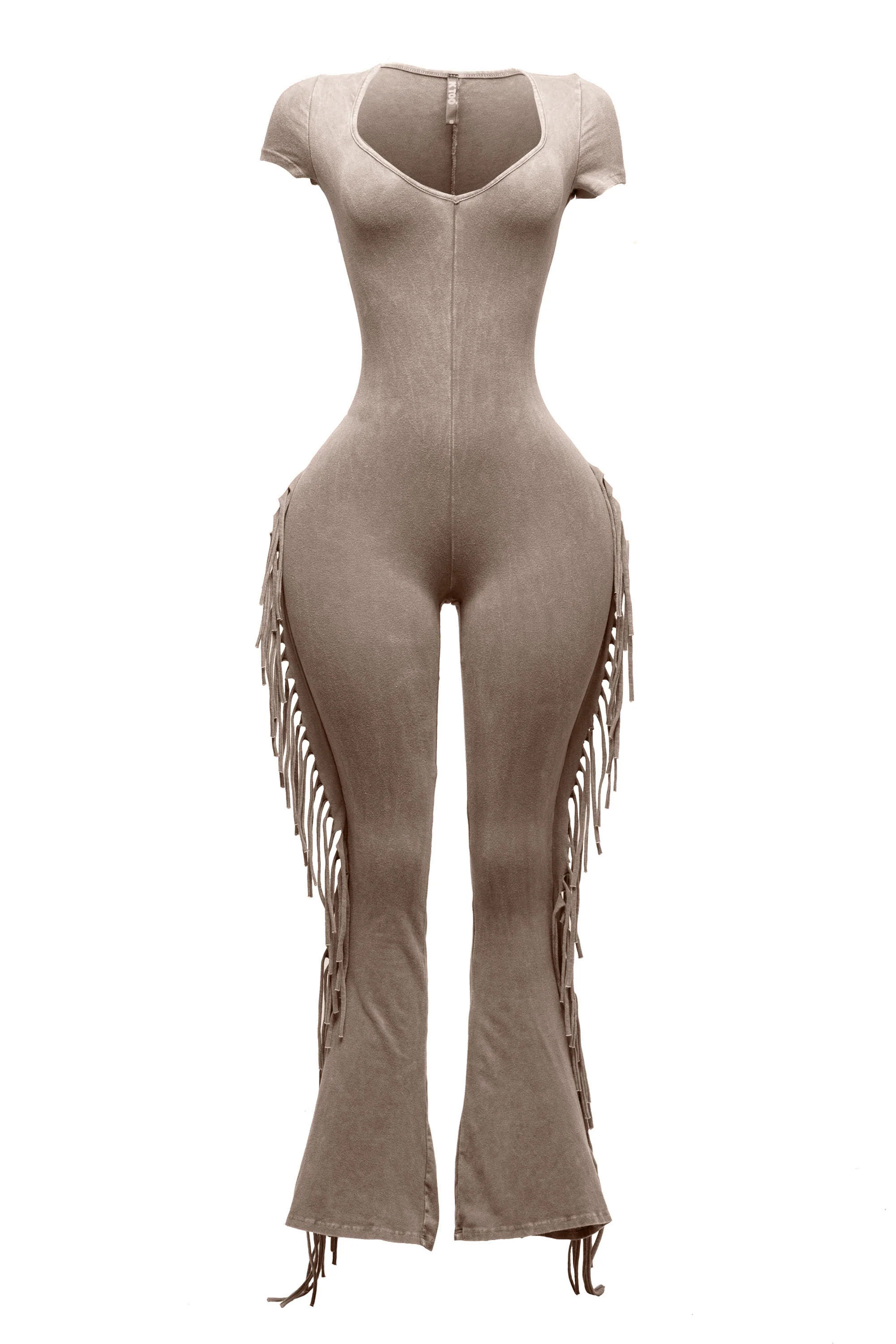 Mineral washed fringed jumpsuit. | Bogomore