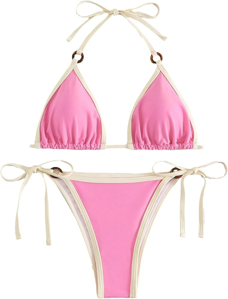 SHENHE Women's Sexy Bikini Sets Ring Triangle Tie Bathing Suits 2 Piece Swimsuits | Amazon (US)