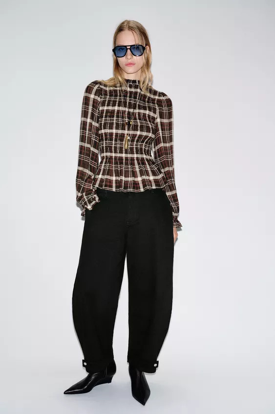 CHECK SMOCKED SHIRT | Zara UK