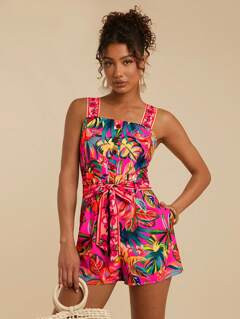 Travachic Women's Summer Vacation Tropical Print Jumpsuit, Rompers For Women Tropical, Vacation Outfits For Women, | SHEIN