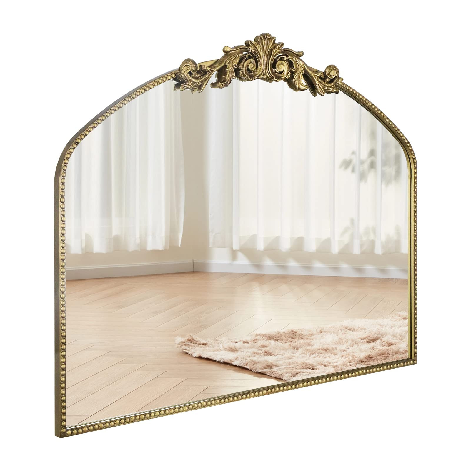 Gold Arched Mirror 40"X31", Vintage Antique Baroque Mantel Mirror with Ornate Metal Frame, Victor... | Amazon (US)