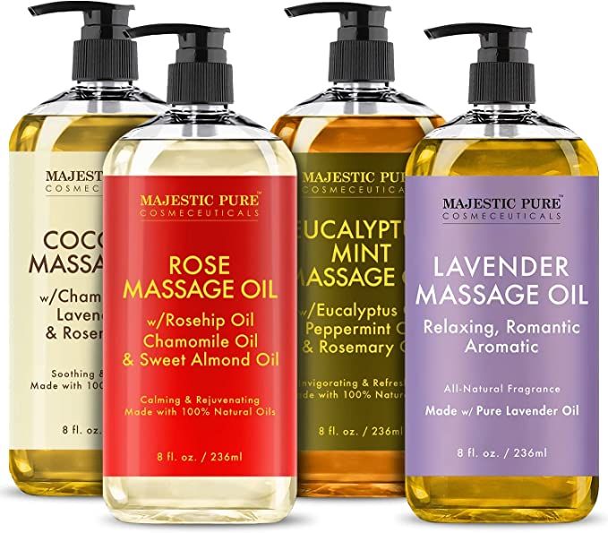 MAJESTIC PURE Lavender Massage Oil, Coconut Massage Oil, Rose Massage Oil, and Eucalyptus Mint Ma... | Amazon (US)