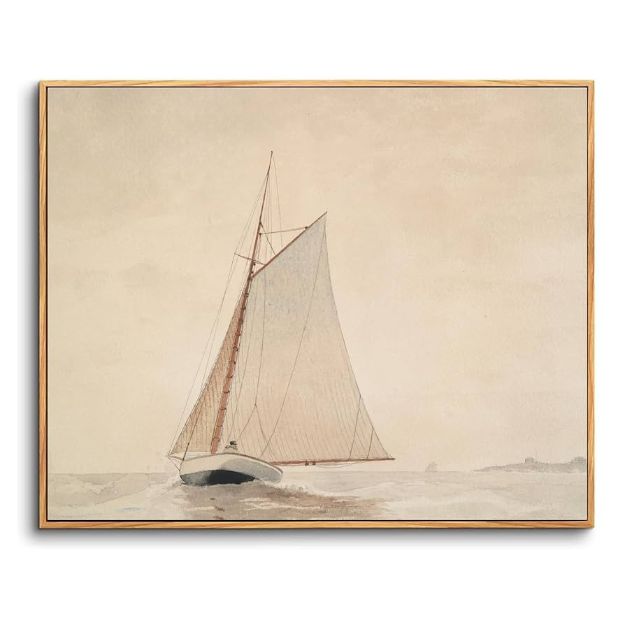 crmotu Sailboat Framed Wall Art, Ocean Landscape Vintage Canvas Painting, Nautical Boat Retro Art... | Amazon (US)