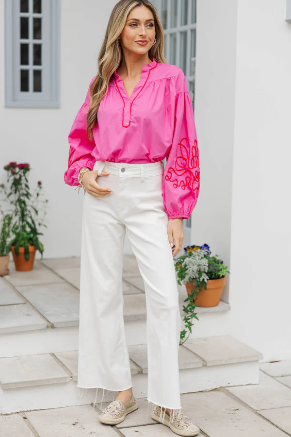 Not Just Anyone Fuchsia Embroidered Blouse | The Mint Julep Boutique