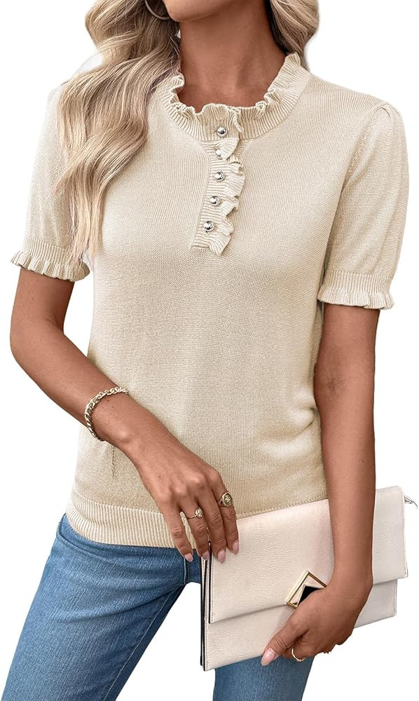 SHEWIN Women Short Sleeve Sweater Ruffle Dressy Business Casual Tops 2026 | Amazon (US)