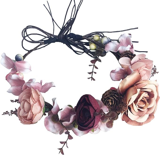 Vivivalue Flower Wreath Headband Floral Hair Garland Flower Crown Halo Headpiece Boho with Ribbon... | Amazon (US)