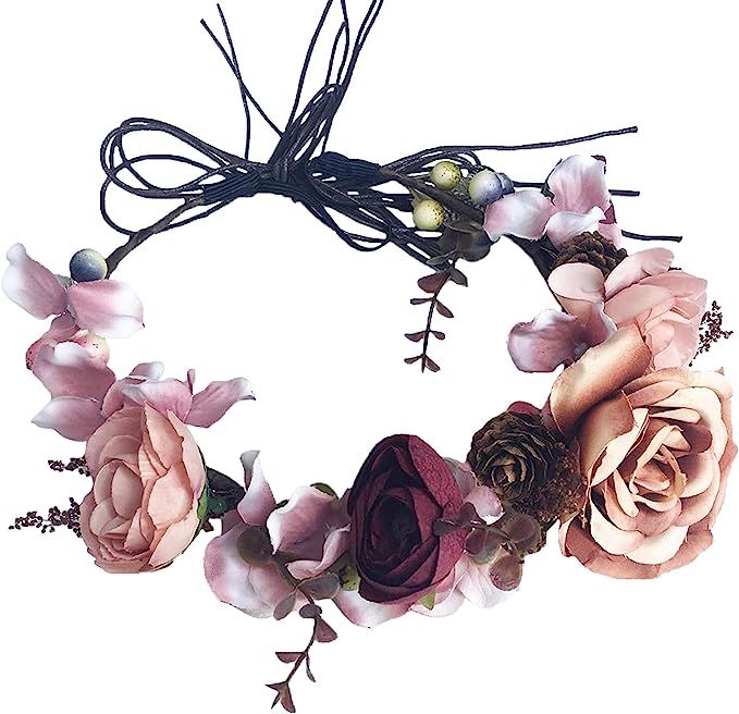 Vivivalue Flower Wreath Headband Floral Hair Garland Flower Crown Halo Headpiece Boho with Ribbon... | Amazon (US)