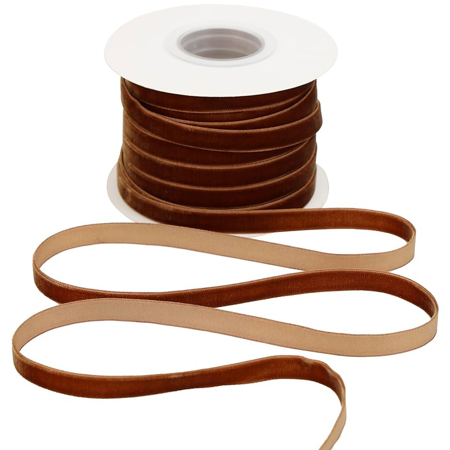 Brown Velvet Ribbon 3/8 Inch Single Face Dark Brown Thin Velvet Ribbon for Gift Wrapping, Christm... | Amazon (US)