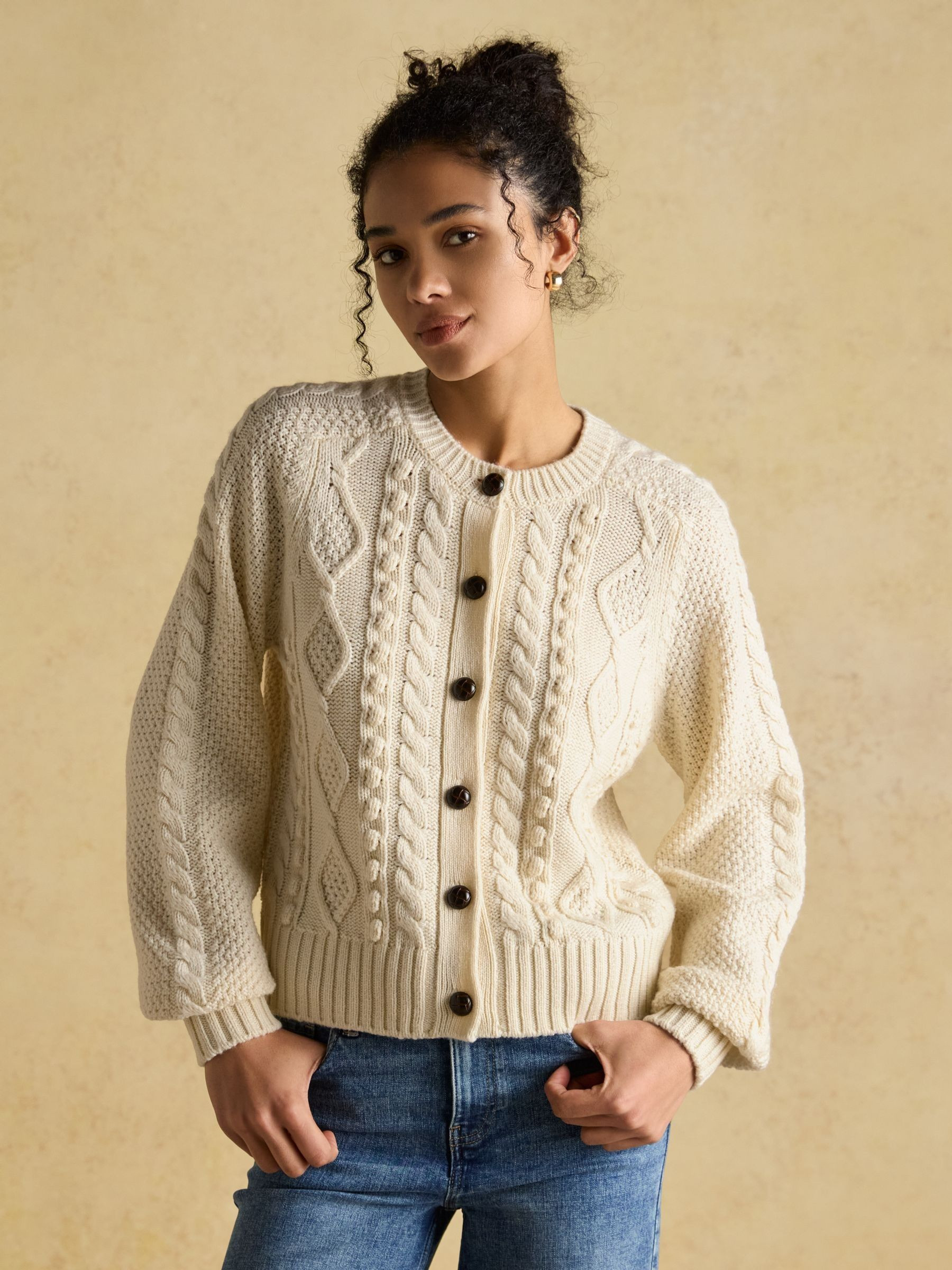 Rafferty Cream Cable Knit Cardigan | Joules | Joules