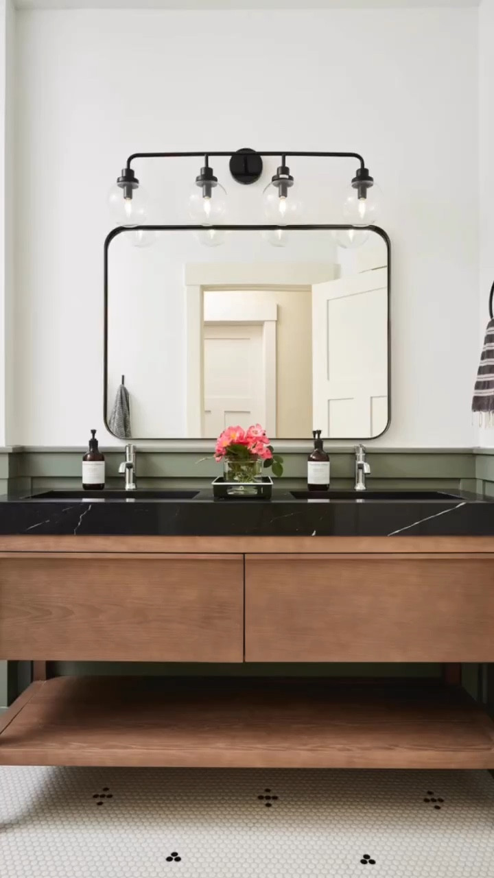 Watch this before and after of my kids bathroom remodel project. I’ve linked as much as I can including the bathroom tile, as well as the black framed mirror and the bathroom vanity from @Wayfair (shown in chestnut oak and I love it). PS -- the bathroom vanity light is on sale!

#LTKSaleAlert #LTKHome
