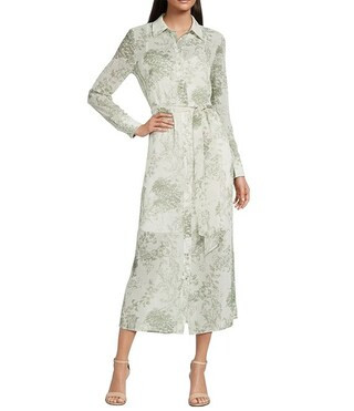 Jessie Printed Chiffon Collar Long Sleeve Midi Dress | Dillard's