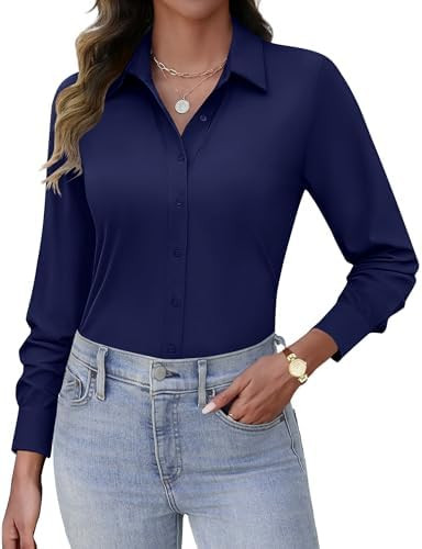 HOTOUCH Button Down Shirts for Women Long Sleeve Stretch Dress Shirts Wrinkle-Free Work Blouses S... | Amazon (US)
