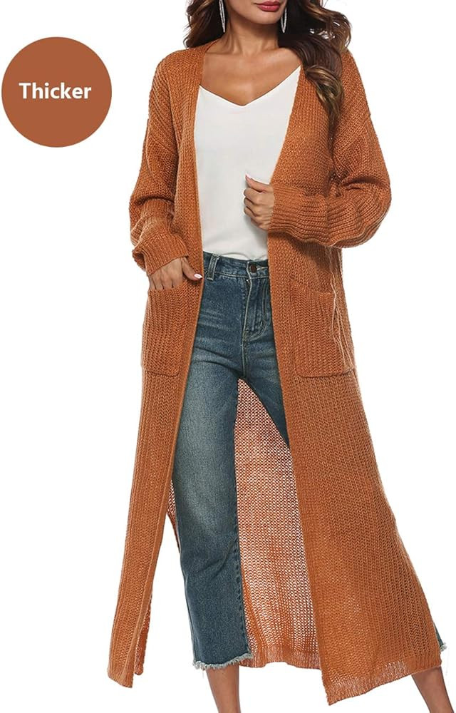Womens Casual Long Sleeve Split Open Cardigan Knit Long Cardigan Sweaters with Pockets | Amazon (US)