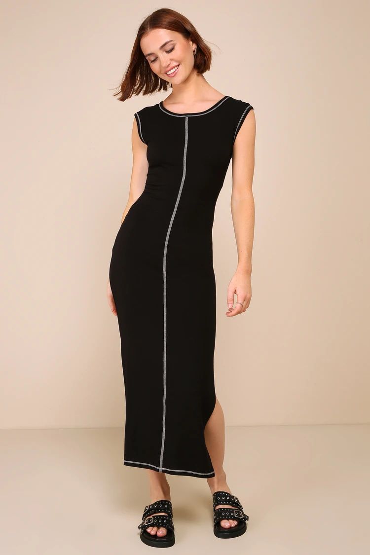 Black Seamed Cap Sleeve Backless Midi Dress | Black Dress Casual | Lulus Dresses | Lulus