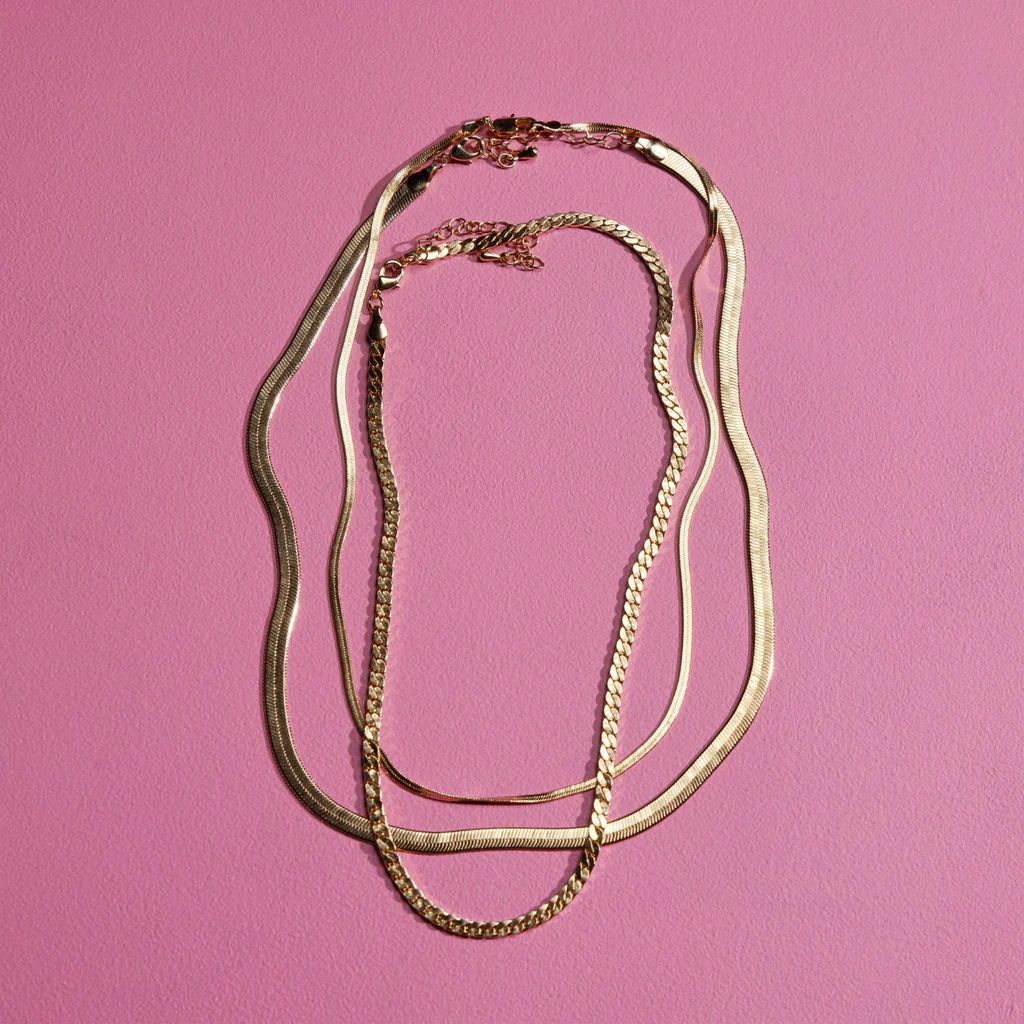 Gold Herringbone Chain Necklace | Nickel and Suede
