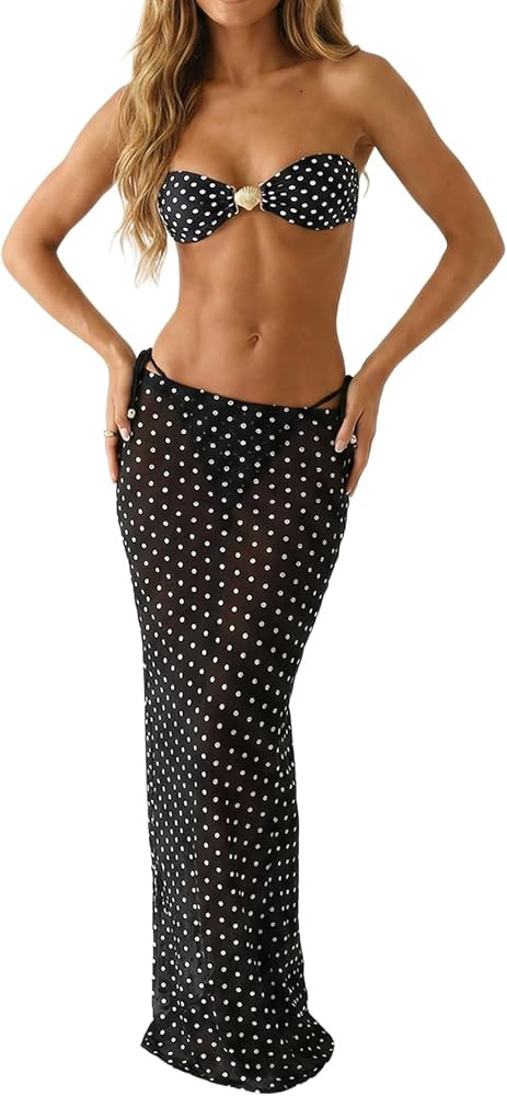 MakeMeChic Women's 3 Piece Zebra Cheetah Bikini Sets Polka Dots Strapless Bathing Suit with Swims... | Amazon (US)
