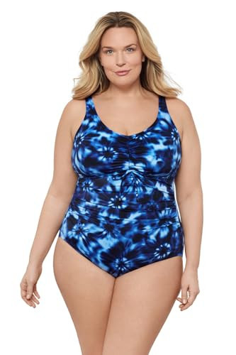 Aqua Green Womens Cinched V-Neck Shirred 1pc One Piece Swimsuit, Chic Tie Dye, X-Large US | Amazon (US)