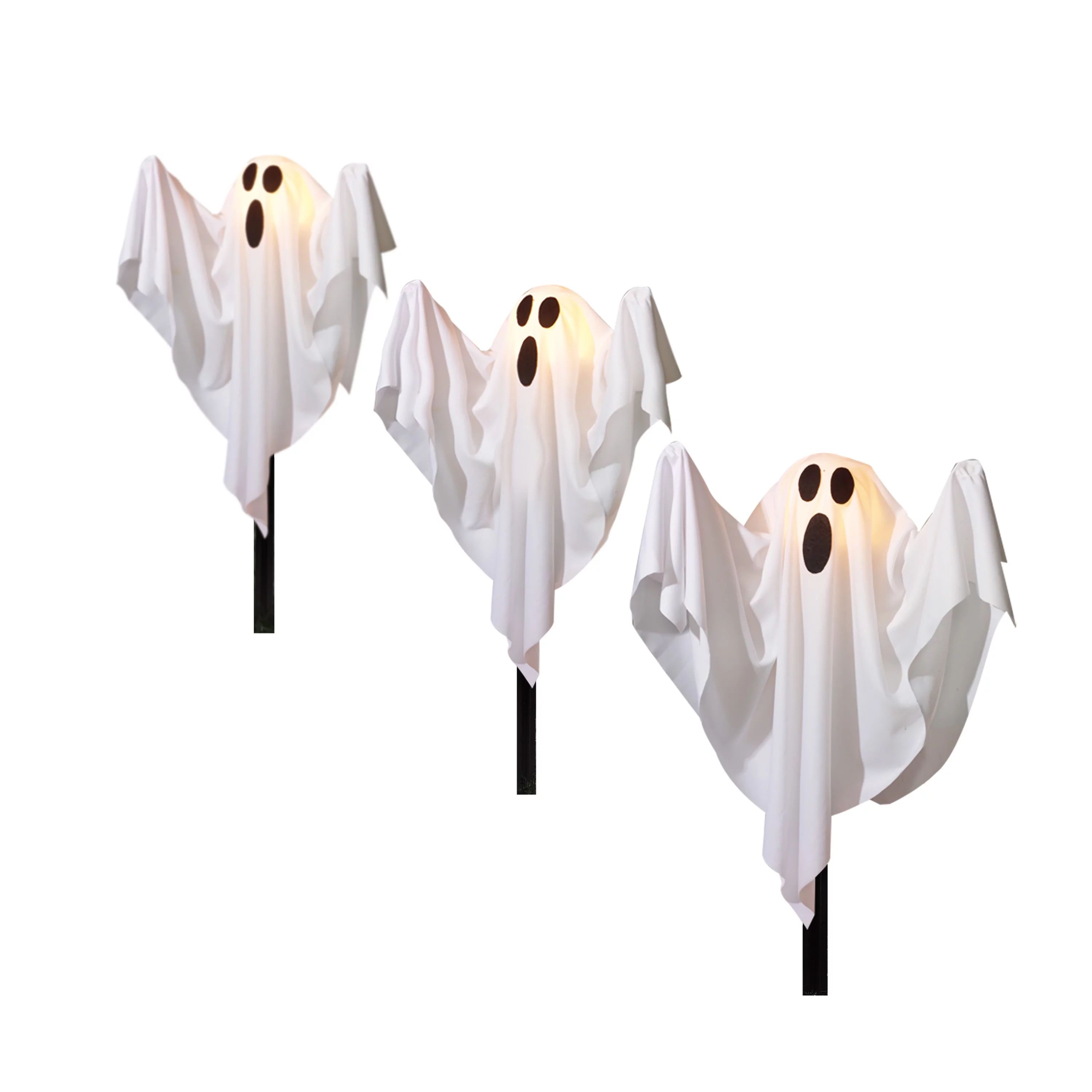 Way to Celebrate Halloween 3-Piece Outdoor Fabric Light-up Ghost Lawn Stakes, White - Walmart.com | Walmart (US)