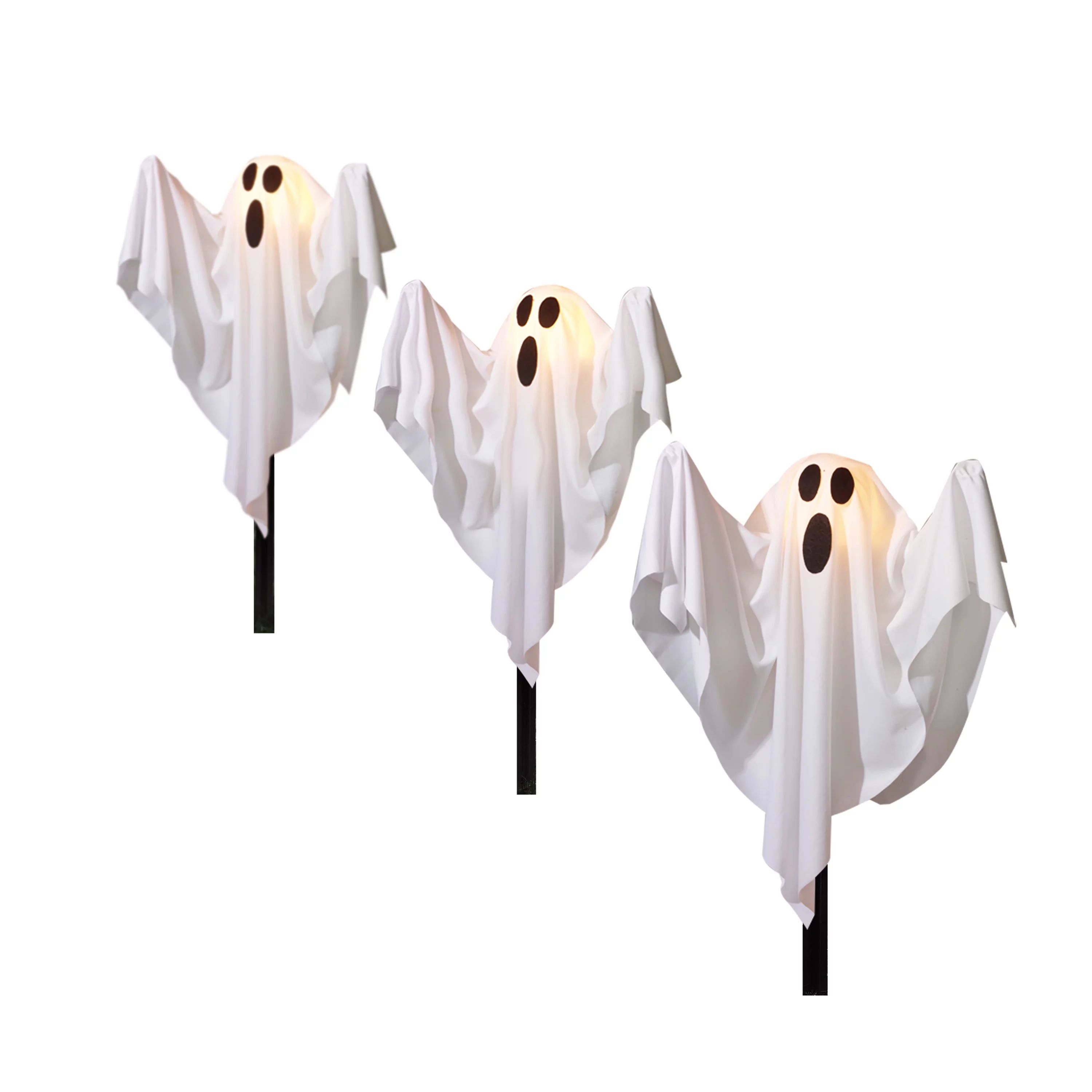 Way to Celebrate Halloween 3-Piece Outdoor Fabric Light-up Ghost Lawn Stakes, White | Walmart (US)
