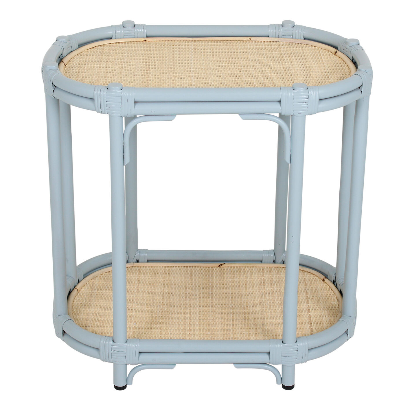 Aldina Oval Cane and Rattan Side Table with Shelf | World Market