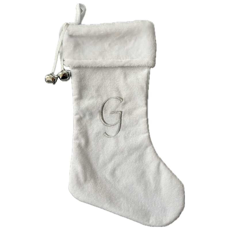 20In White Velvet Monogram G Stocking | At Home