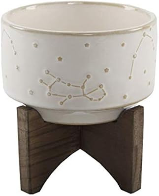 Flora Bunda 4 Inch Constellation Ceramic Pot on Wood Stand Mid Century,Ivory 4" | Amazon (US)