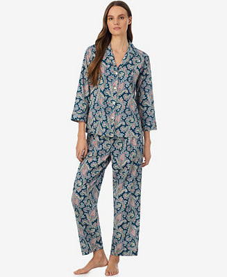 Women's Notch Collar Top and Ankle-Length Pajama Pants, 2-Piece Set | Macy's
