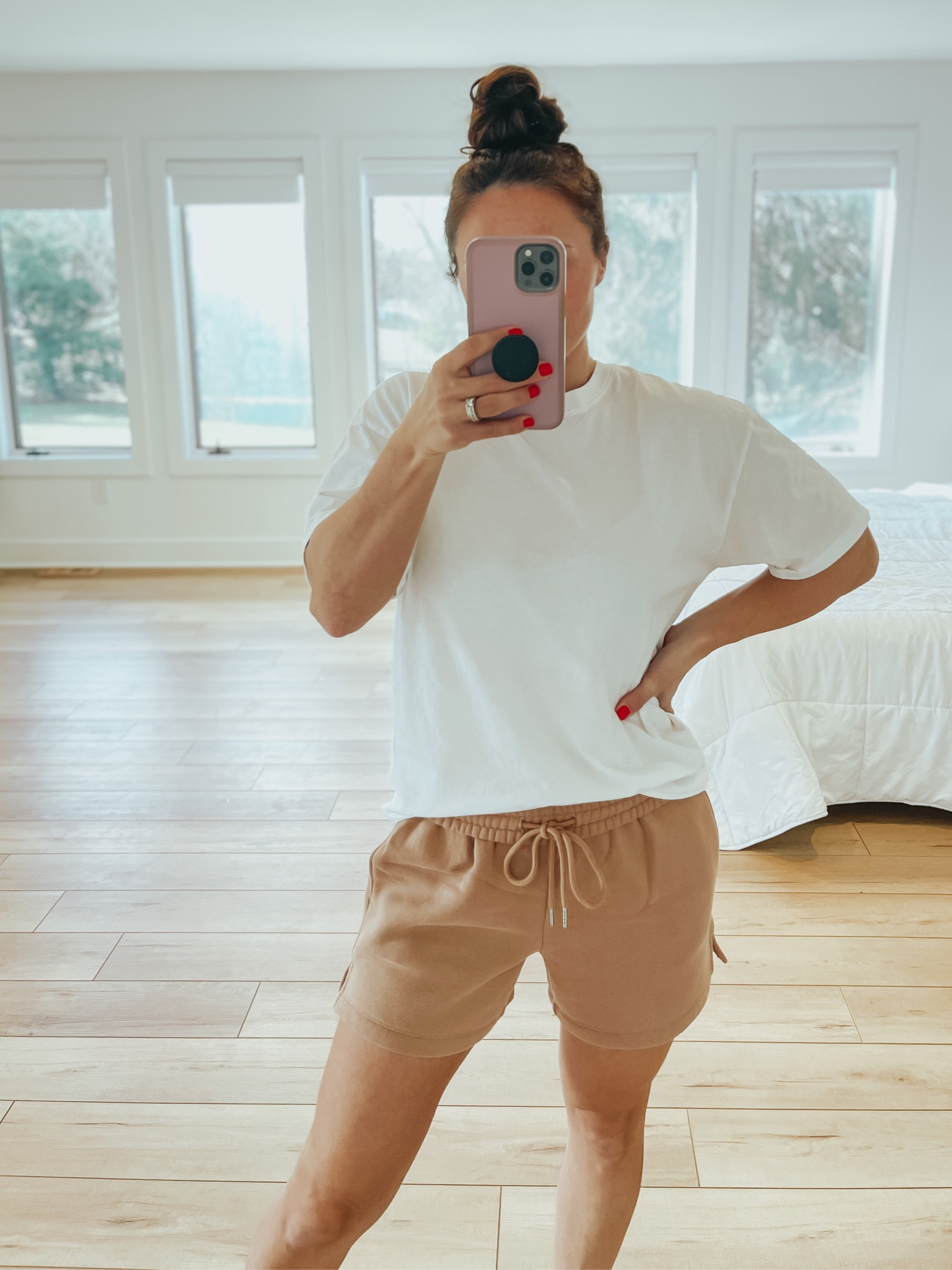 Comfortable fleece drawstring shorts with a longer length. Tshirt is slightly oversized and great quality. #abercrombie #amazonfashion #ltkfind 

#LTKsalealert #LTKunder50 #LTKstyletip