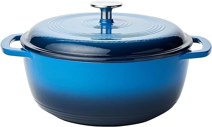 Amazon Basics Enameled Cast Iron Covered Round Dutch Oven, 4.3-Quart, Blue | Amazon (US)