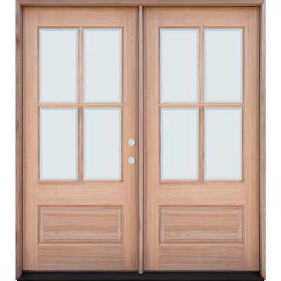 Greatview Doors  Greatview Doors Mahogany Unfinished 4-Lite Double Door Pre-Hung 5-0x6-8 Left Ha... | Lowe's