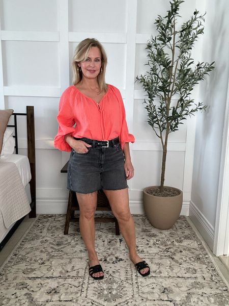 OOTD…casual “over50” shorts look. I’m wearing a balloon sleeve blouse (size down) and sandals that look similar to the Saint Laurent Tribute (both from Target). Denim mid-length washed black raw hem shorts from Madewell! 

#LTKSeasonal #LTKOver40 #LTKFindsUnder50