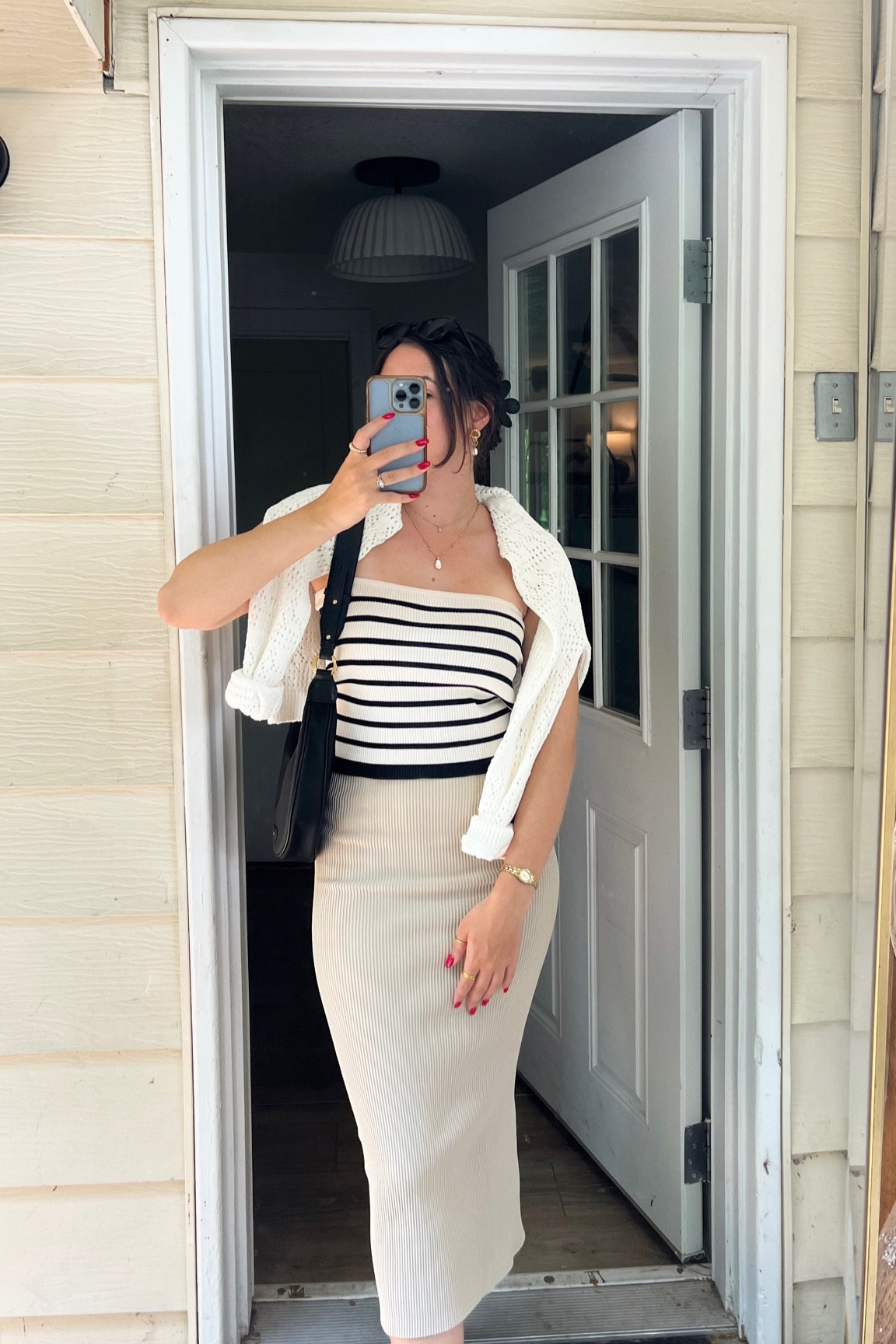 vacation outfit | neutral outfit, neutral style, summer style, summer outfit, summer skirt, long skirt, maxi skirt, tube top, striped top, summer sandals, straps sandals, thin sandals, classy outfit, vacation style, chunky rings, chunky necklace, statement necklace, pearl necklace, summer jewelry 

#LTKFindsUnder100 #LTKStyleTip
