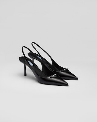 Brushed leather slingback pumps | Prada Spa UK