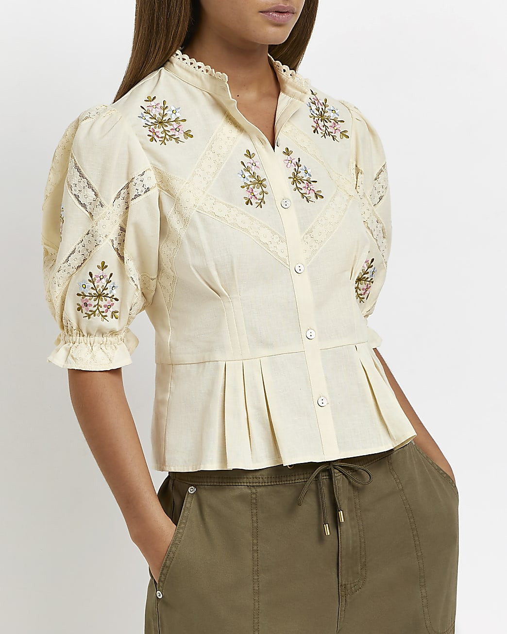 Beige embroidered floral shirt | River Island (UK & IE)