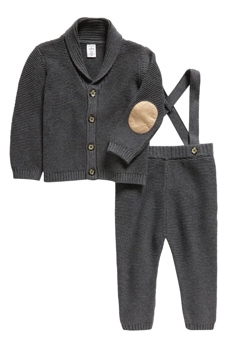 Knit Cotton Cardigan & Suspender Pants Set | Nordstrom