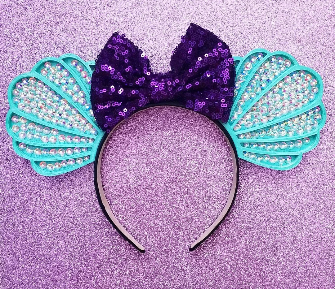 SHELLS , Mermaid Princess 3D Mouse Ears with rhinestones and sequin bow | Etsy (US)