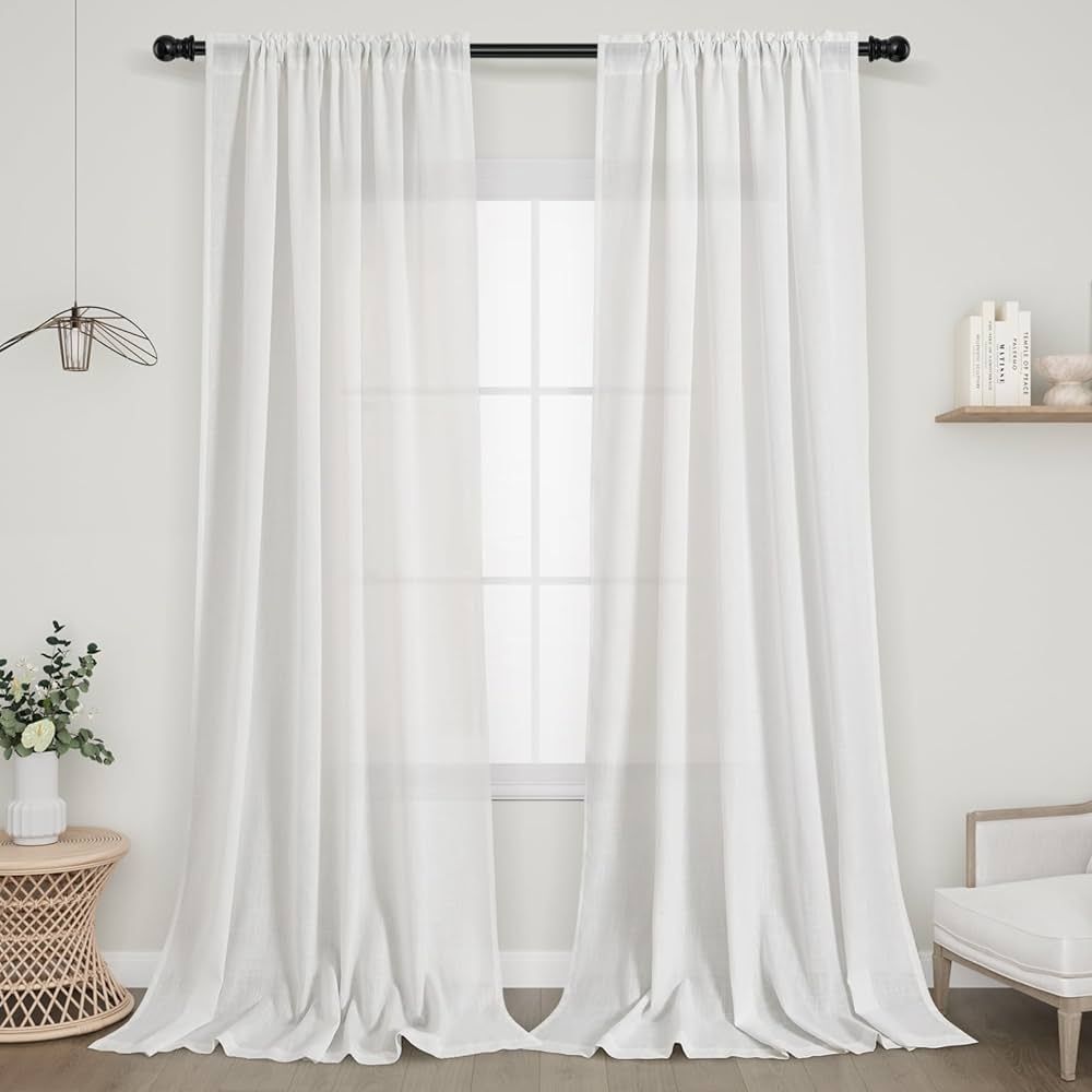 Guken Off White Linen Curtains 90 Inches Long for Living Room 2 Panels White Elegant Privacy Neut... | Amazon (US)
