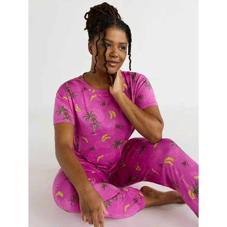 Joyspun Women's Short Sleeve T-Shirt and Jogger Pants Sleep Set, 2-Piece, Sizes S to 3X | Walmart (US)