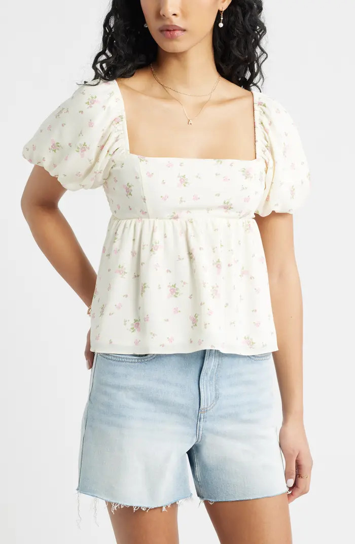 Print Bubble Sleeve Babydoll Top | Nordstrom