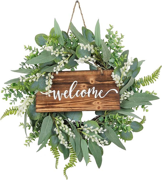 20 Inch Green Eucalyptus Wreath for Front Door- Handicraft Bamboo Frame with Versatile Silk Leave... | Amazon (US)