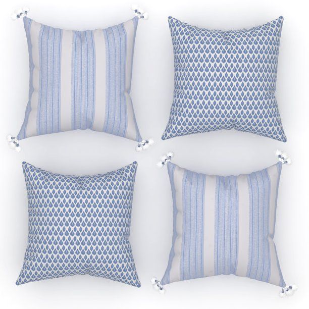 Coordinating Decorative Throw Pillow Covers, Square, 18" x 18", Blue, Set of 4, Stripes and Geome... | Walmart (US)