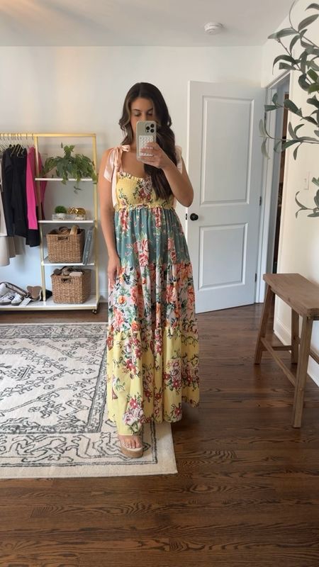 I love this pretty maxi dress! Perfect for summer. Wearing a size small and also has adjustable tie straps.

#LTKfindsunder50 #LTKSeasonal #LTKstyletip
