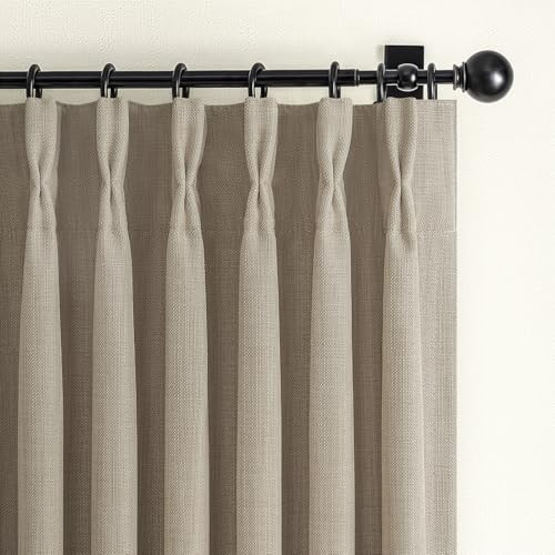 Greyish Beige Extra Long Black Out 108 Inch Curtains for Bedroom, Modern Pinch Pleated Textured Linen Light Blocking Window Drapes 2 Panels Set with Hooks Rings for Dining Room 9 FT Taupe Large Burg | Amazon (US)