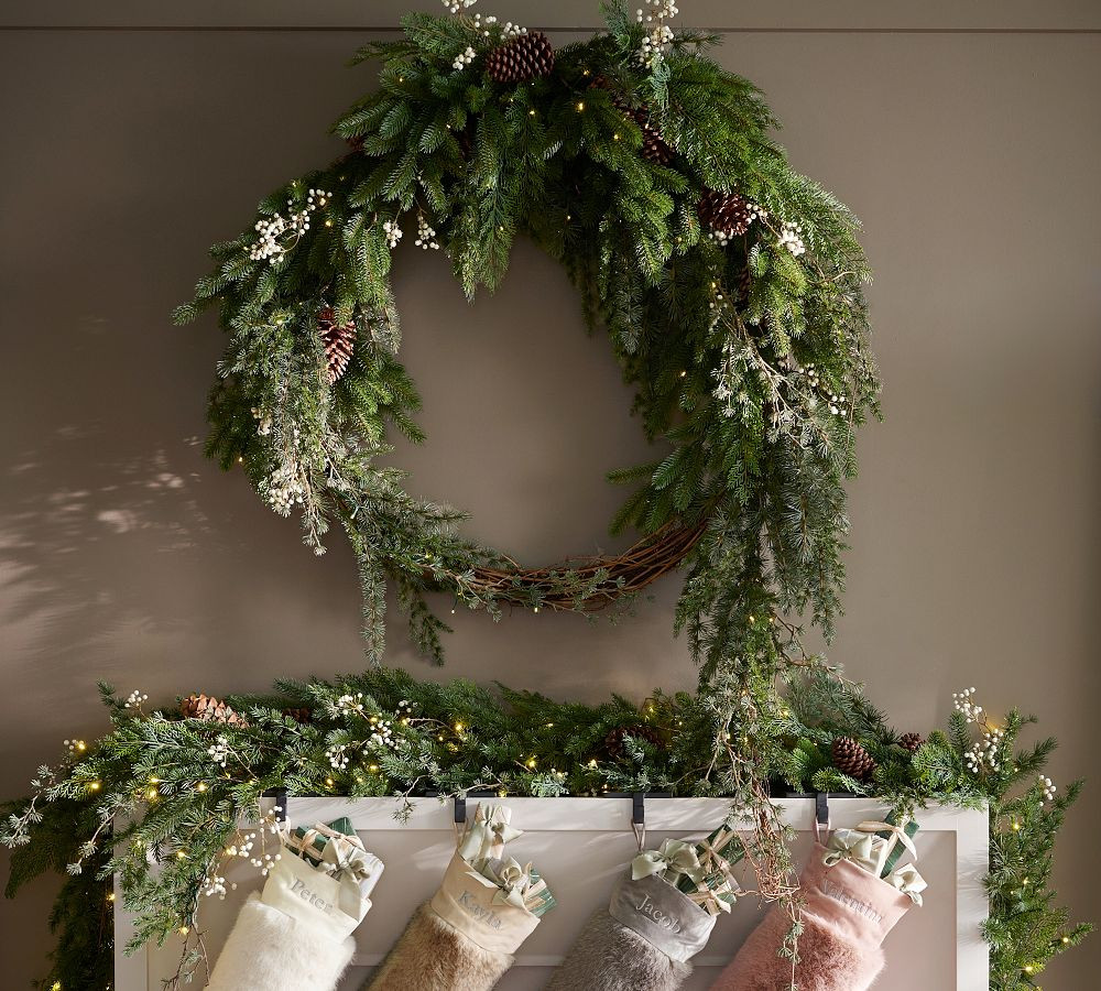 Faux Lit Oversized Avant-Garde Wreath & Garland | Pottery Barn (US)