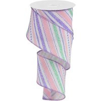 Spring Wired Ribbon, 2.5""x10Yd Multi Diagonal Stripes/Royal, Easter Ribbon On White Background | Etsy (US)