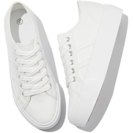 SERNIAL Womens White Platform Sneakers PU Leather Platform Shoes Walking Shoes for Women | Amazon (US)