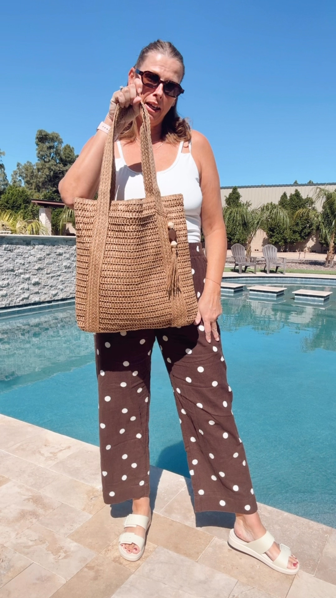 Pool outfit but make it fun with polka dots 

pool outfit idea, polka dot  wide leg pants, white button down cover up, chic swim coverup look, vacation style outfit, resort wear vibe, amazon summer find

#LTKTravel #LTKOver40 #LTKSwim