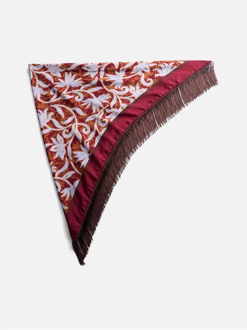 Scenario Women's Printed Fringe Triangle Scarf, Maroon | Walmart (US)
