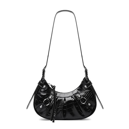 Slouchy Crossbody Bag for Women, Trendy Hobo Shoulder Purse with Adjustable Shoulder Strap, Punk Studded Underarm Bag, Y2k Purse (BLACK) | Amazon (US)