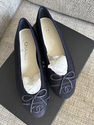 size 37EU NIB CHANEL 24P Dark Navy Embroidered Fabric Ballerina Flats w/ Receipt | eBay US